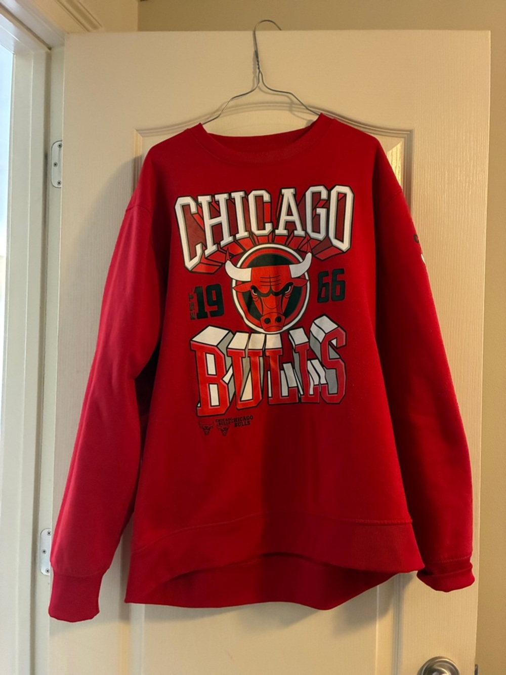 NBA Chicago Bulls Red Crewneck Sweatshirt with Graphic Logo